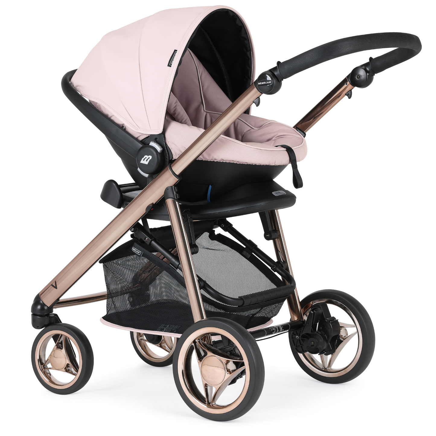EX-DISPLAY Bebecar V-Pack Travel System - Pink Opal with bag/footmuff