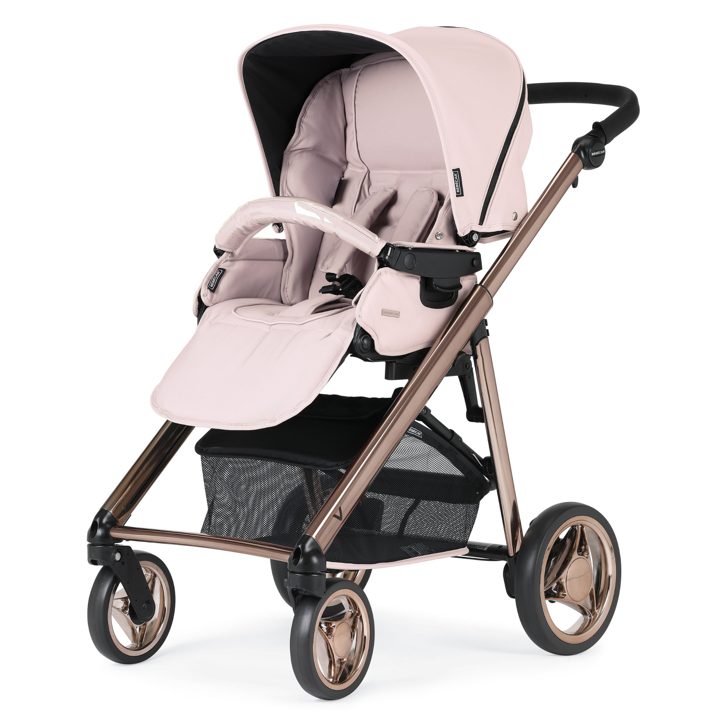 EX-DISPLAY Bebecar V-Pack Travel System - Pink Opal with bag/footmuff