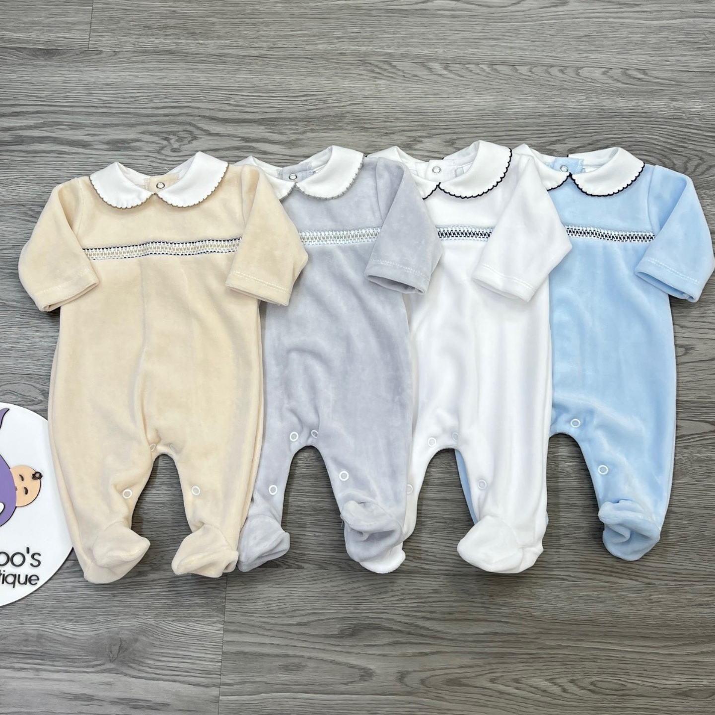 Blue/Navy Velour Babygrow