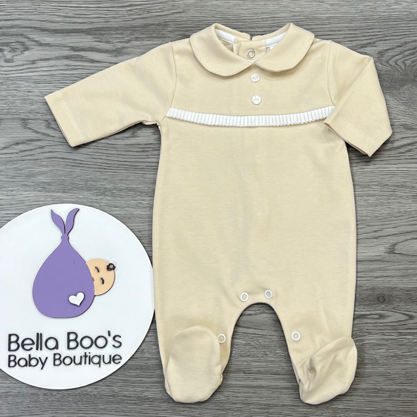 Biscuit/Beige Cotton Babygrow