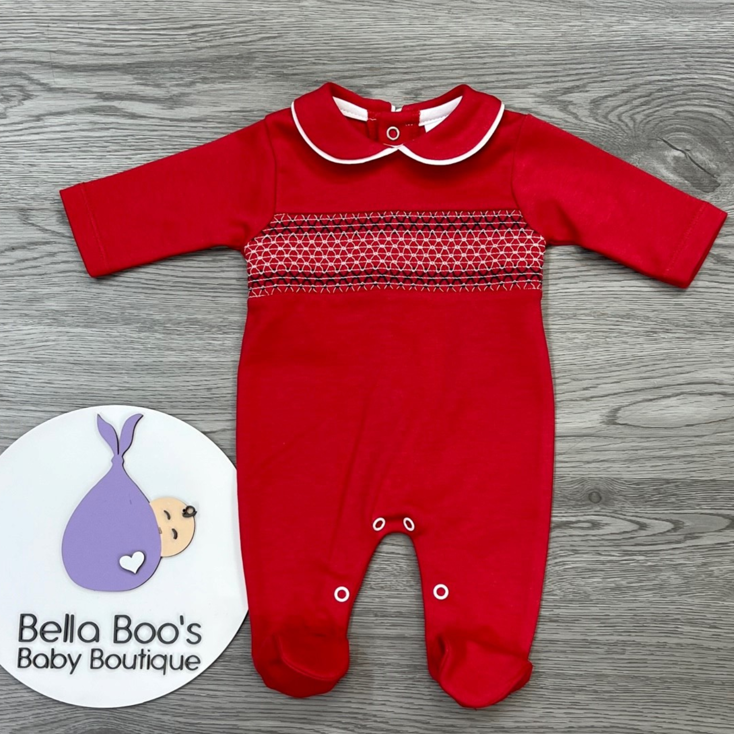 Red Smock Cotton Babygrow