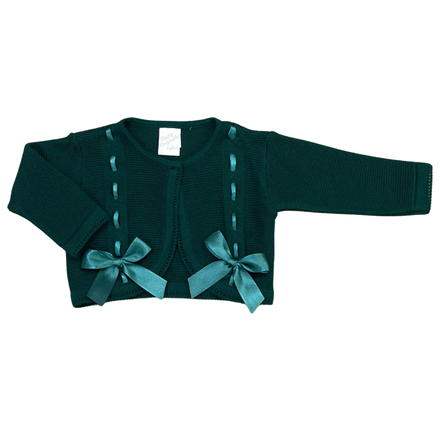 Pretty Originals Girls Bottle Green Cardigan With Bows