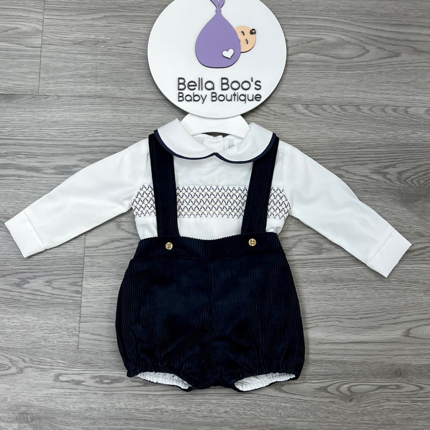 Boys Navy Smock Two Piece Set