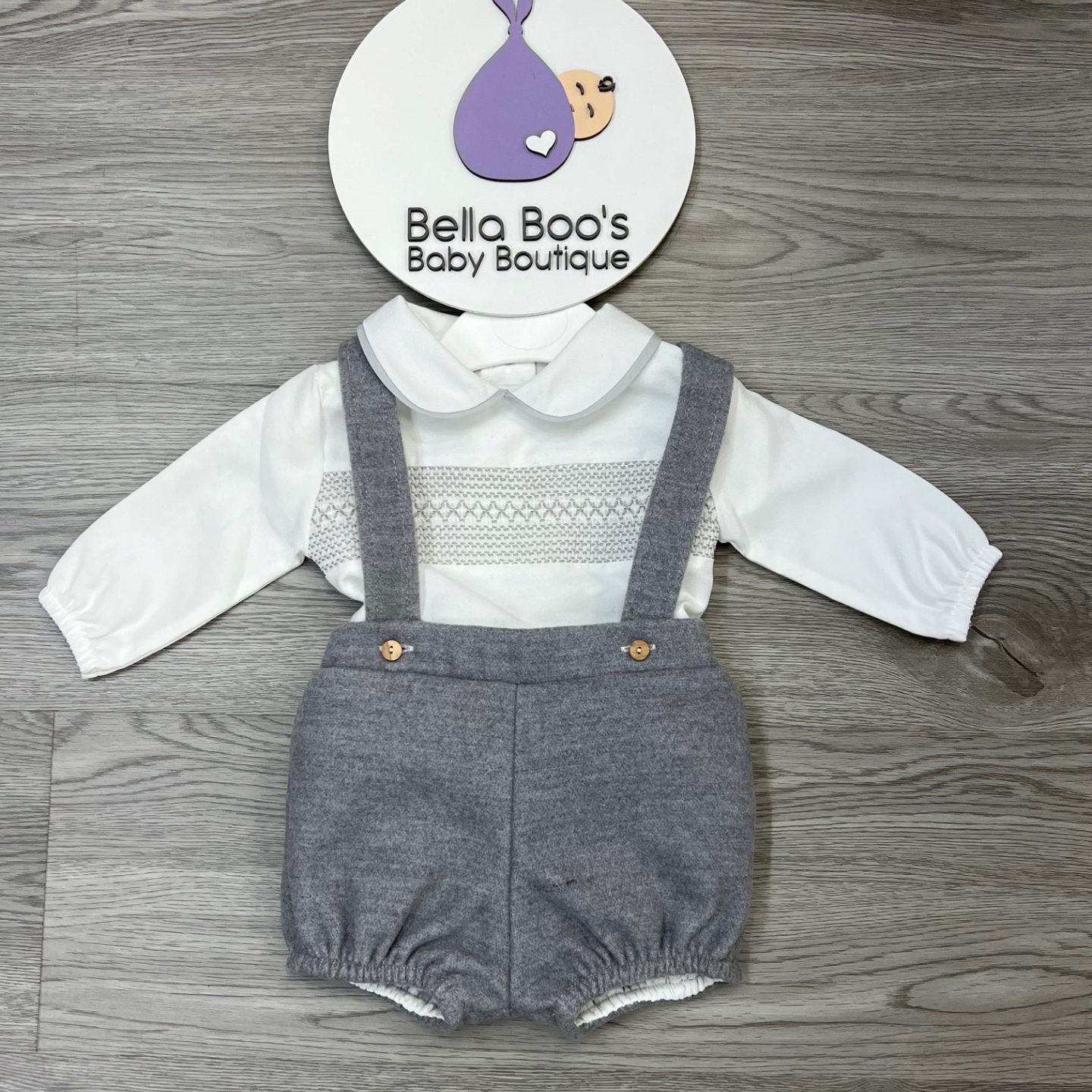 Boys Grey Smock Two Piece Set
