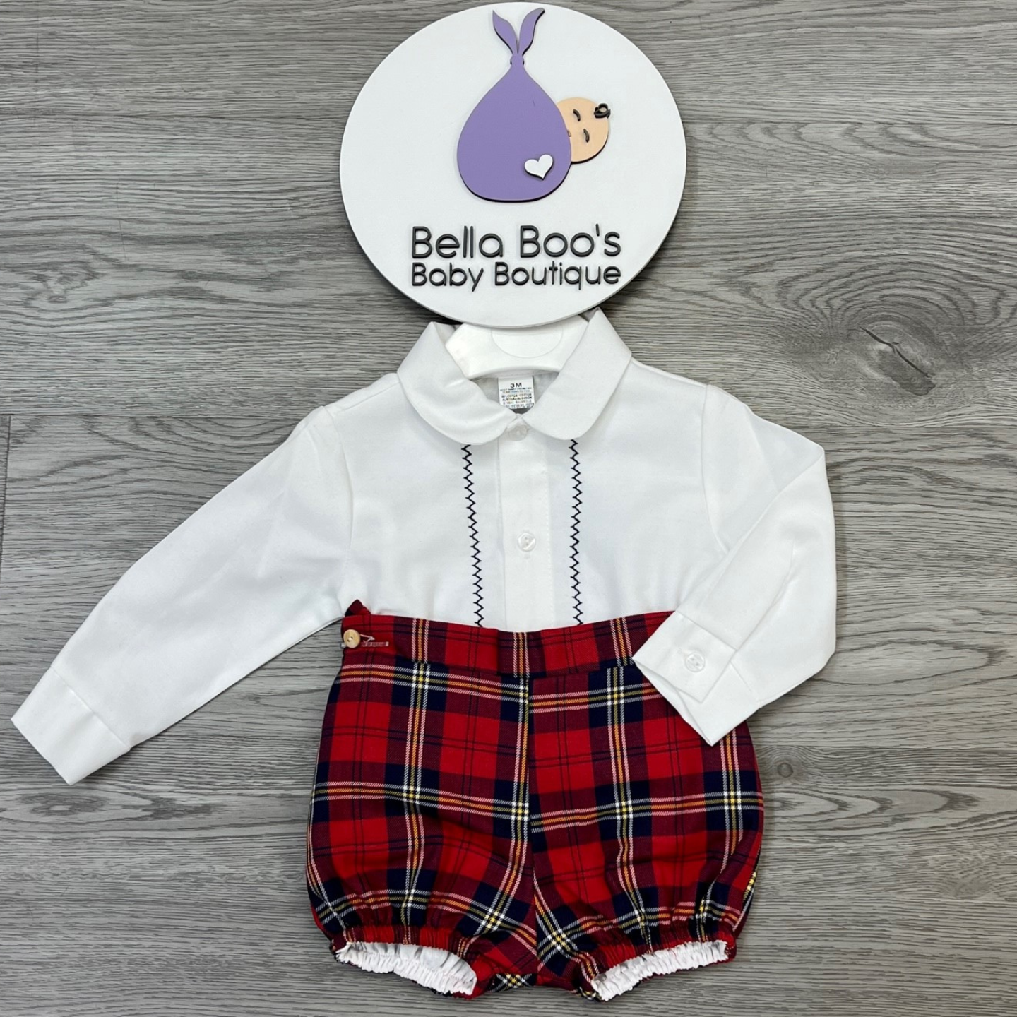 Boys Navy/Red Tartan Two Piece Set