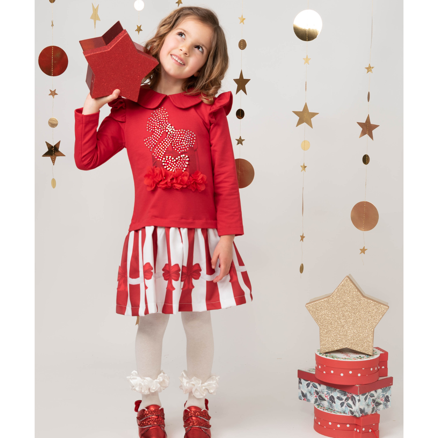 Caramelo Girls Red Present Jumper Dress