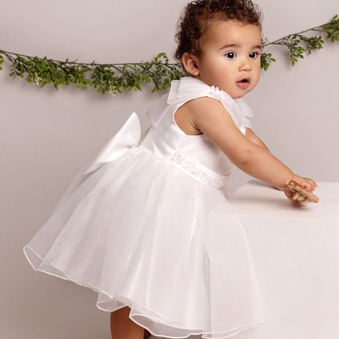 Baby Girls White Bow Occasion Dress