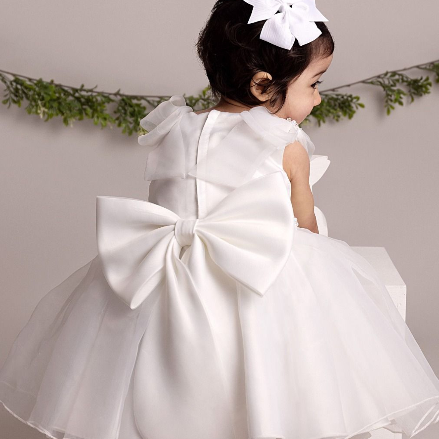 Baby Girls White Bow Occasion Dress