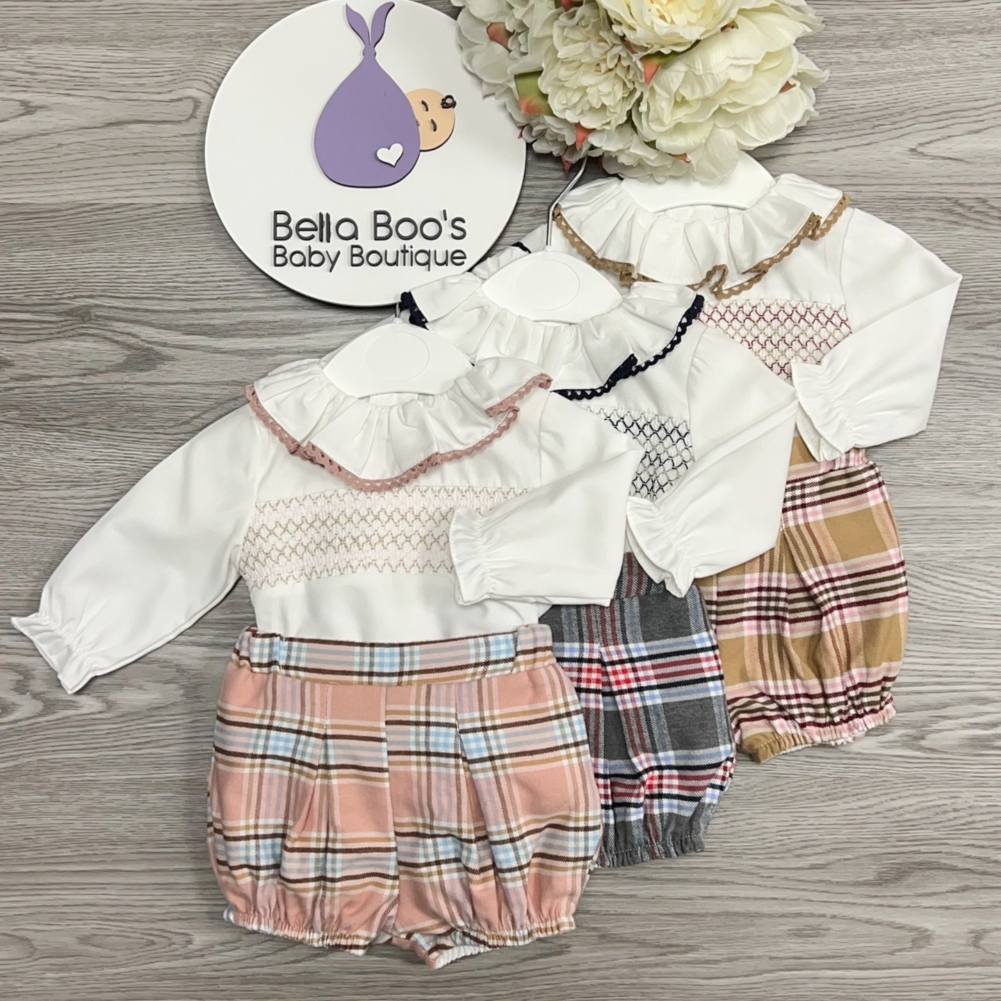 Girls Pink Check Two Piece Smock Set SG147