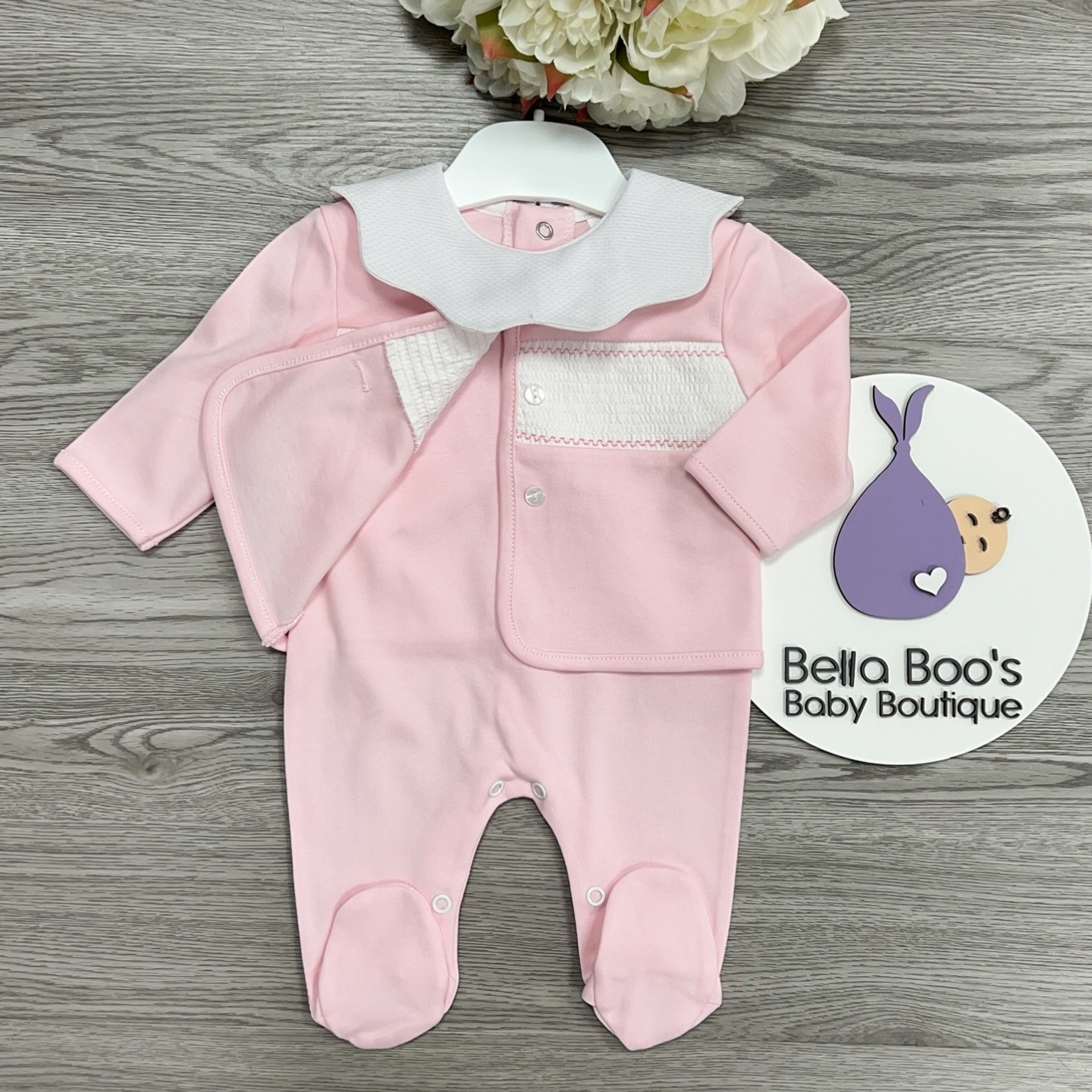 Pink Smock Sleepsuit & Jacket Set
