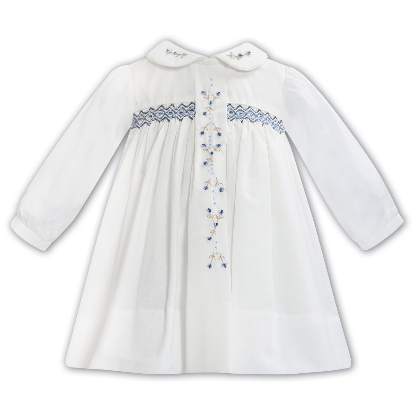 Sarah Louise Ivory Blue Smock Dress 011356