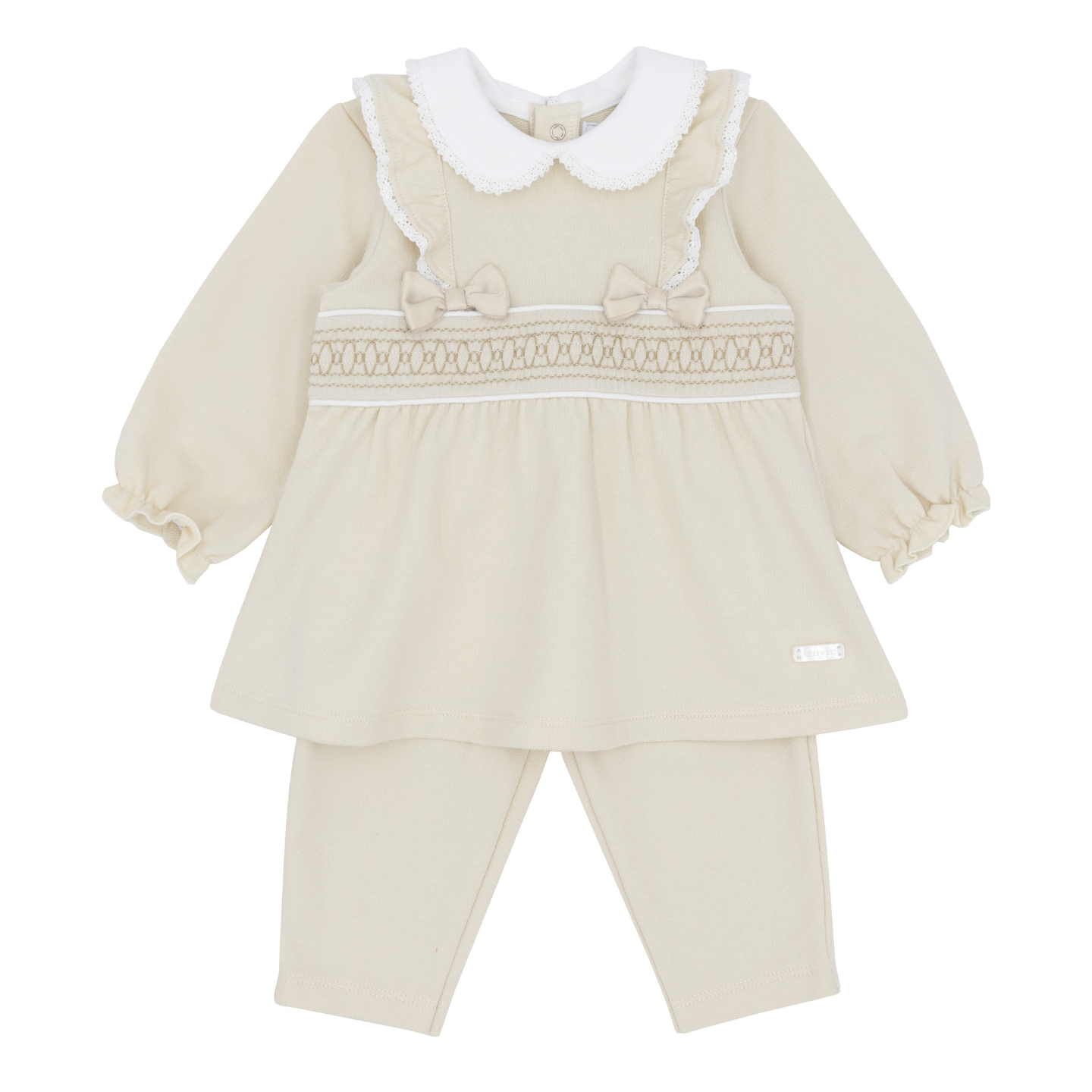 Amore Girls Beige Smock Tunic Legging Set