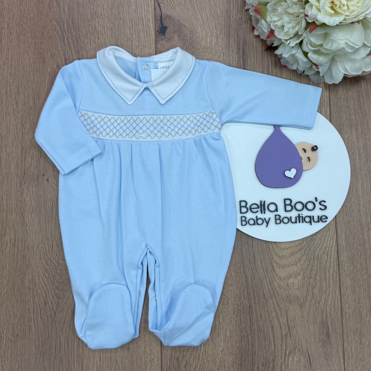 Boys Blue Smock Sleepsuit
