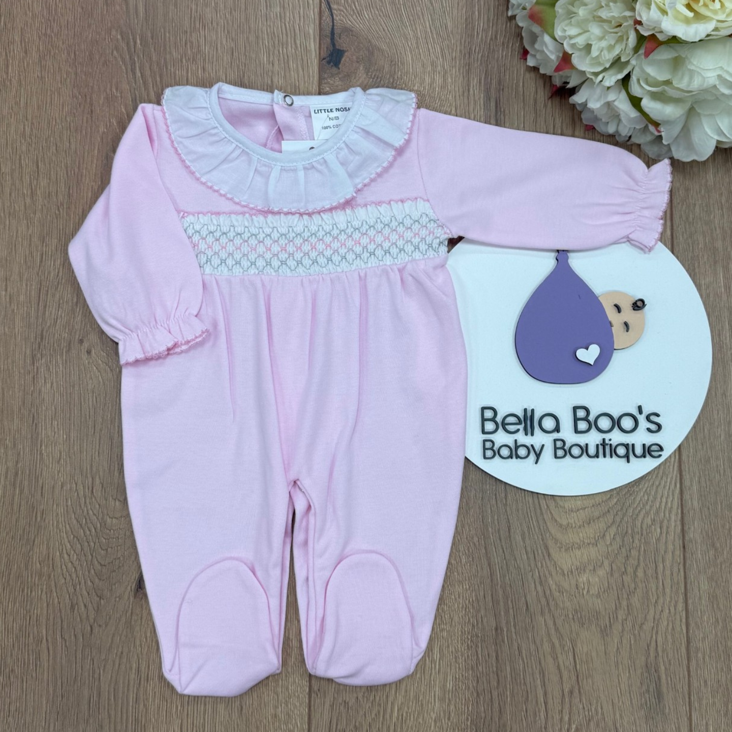 Girls Pink Smock Sleepsuit