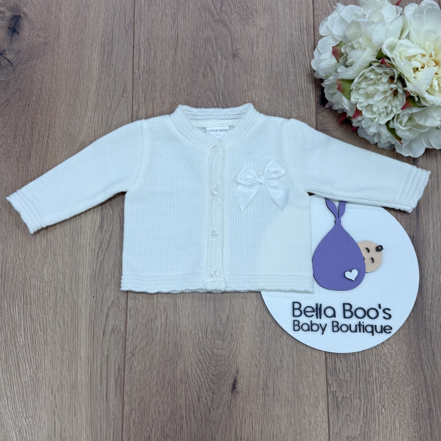 Baby Girls White Knit Bow Cardigan