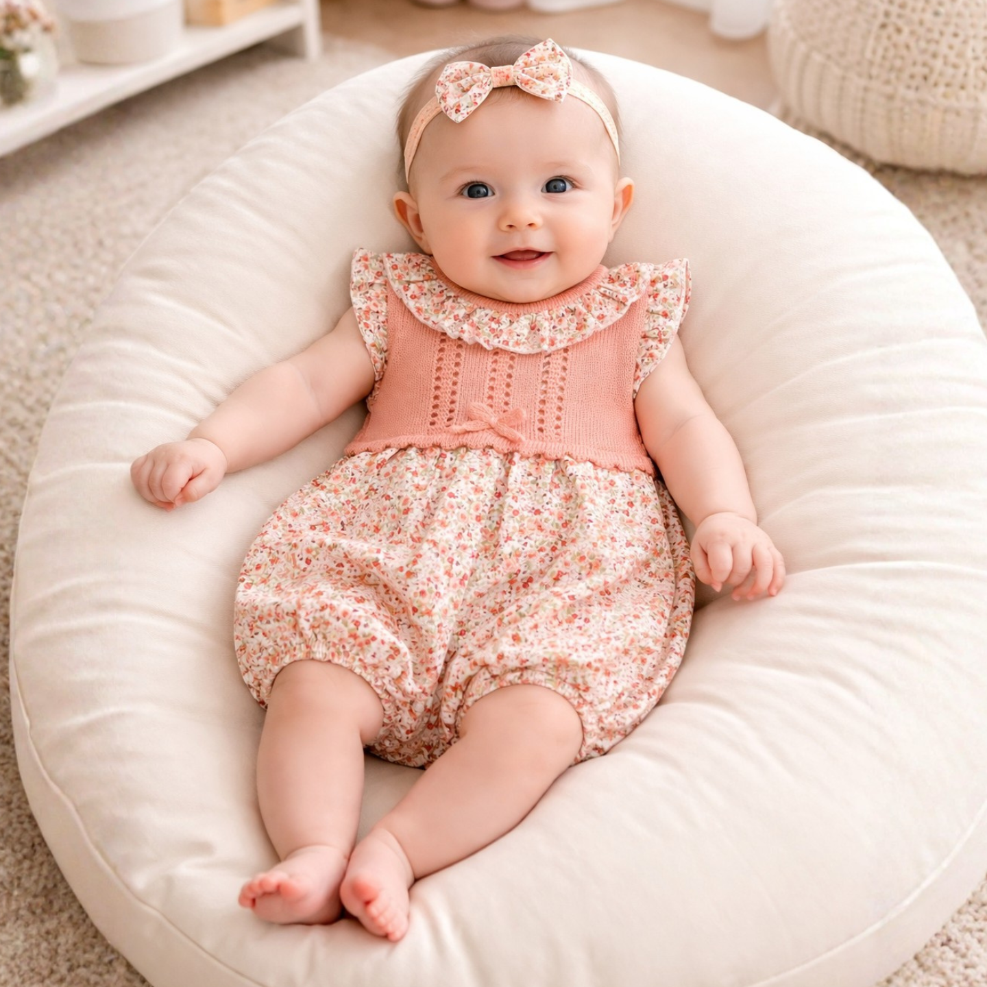 Sardon Baby Girls Coral Floral Romper