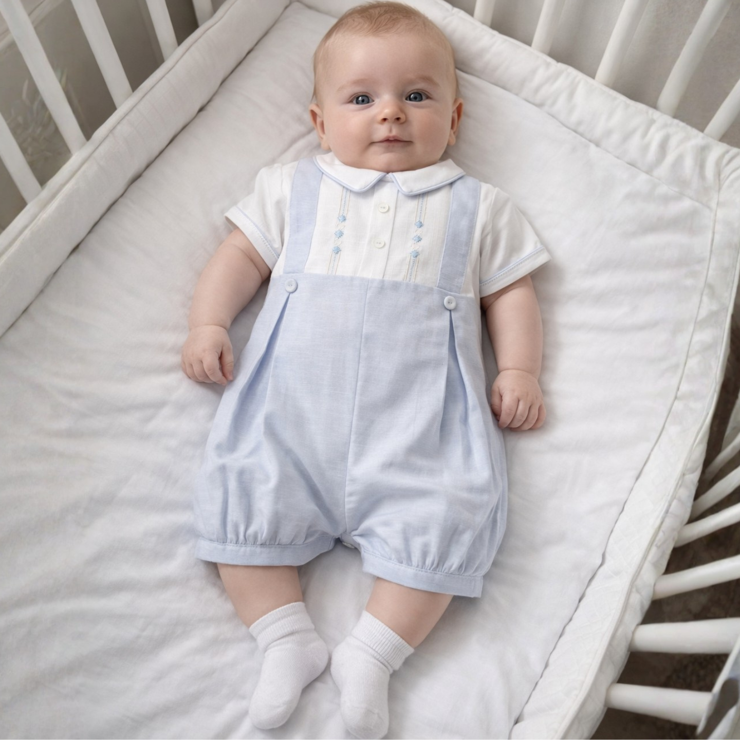 Pretty Originals Baby Boys Blue/White Romper