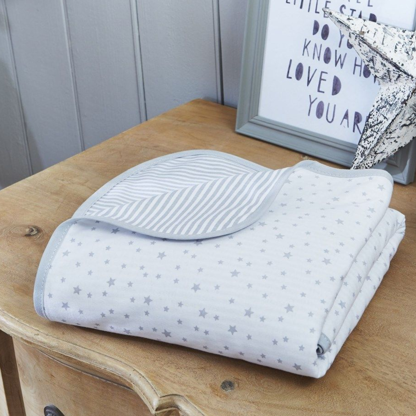 Clair de Lune Stars & Stripes 3 Piece Cot Bed Bundle - Grey