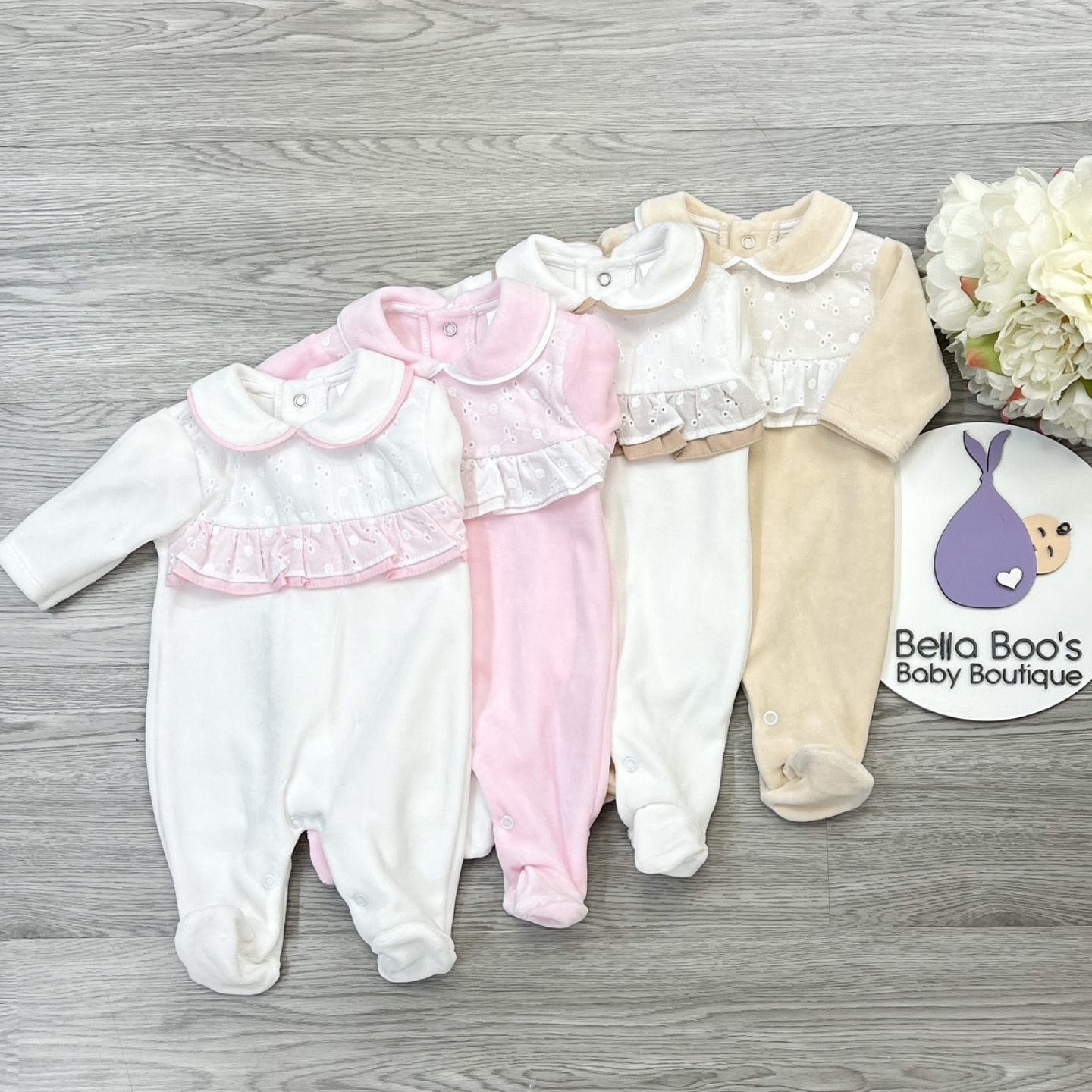 Girls Pink Velour Sleepsuit