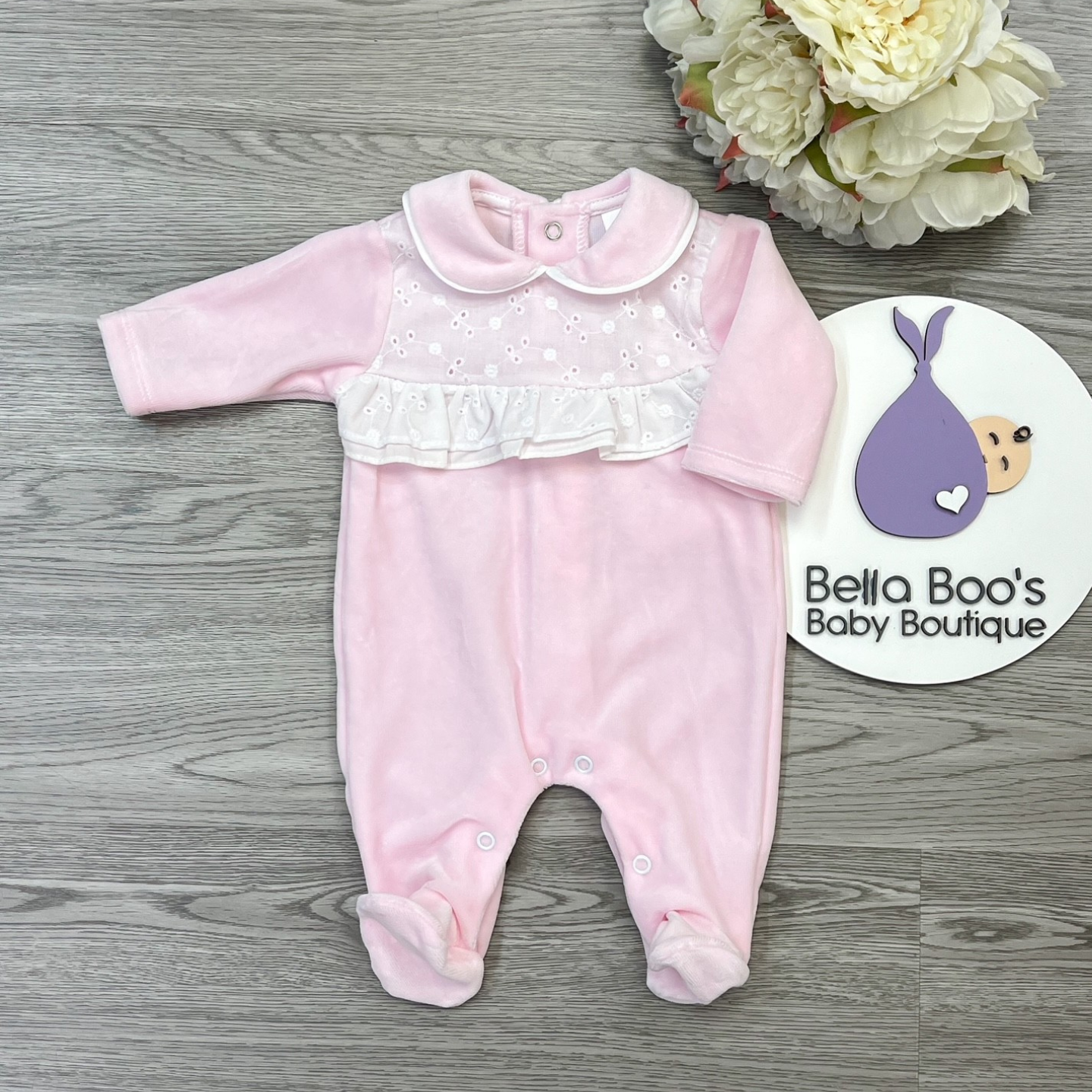 Girls Pink Velour Sleepsuit