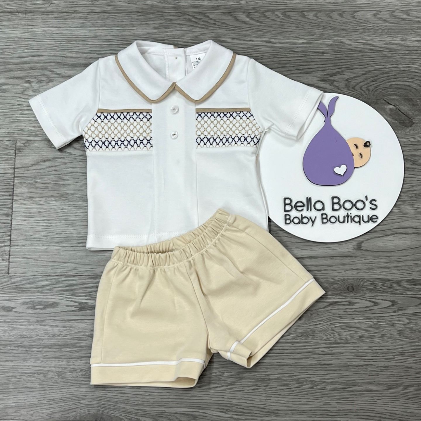 Boys Biscuit Smock Short Set