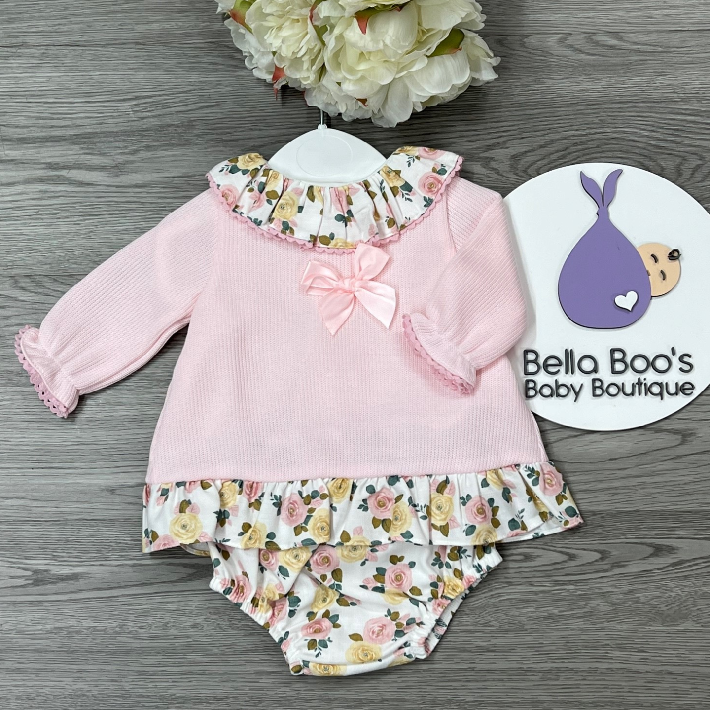 Girls Pink Floral Dress & Pant Set