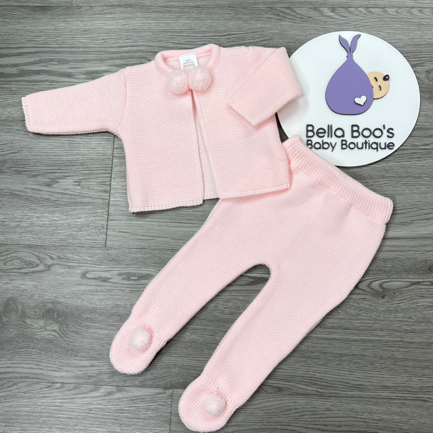 Pink Knit Pom Pom Suit