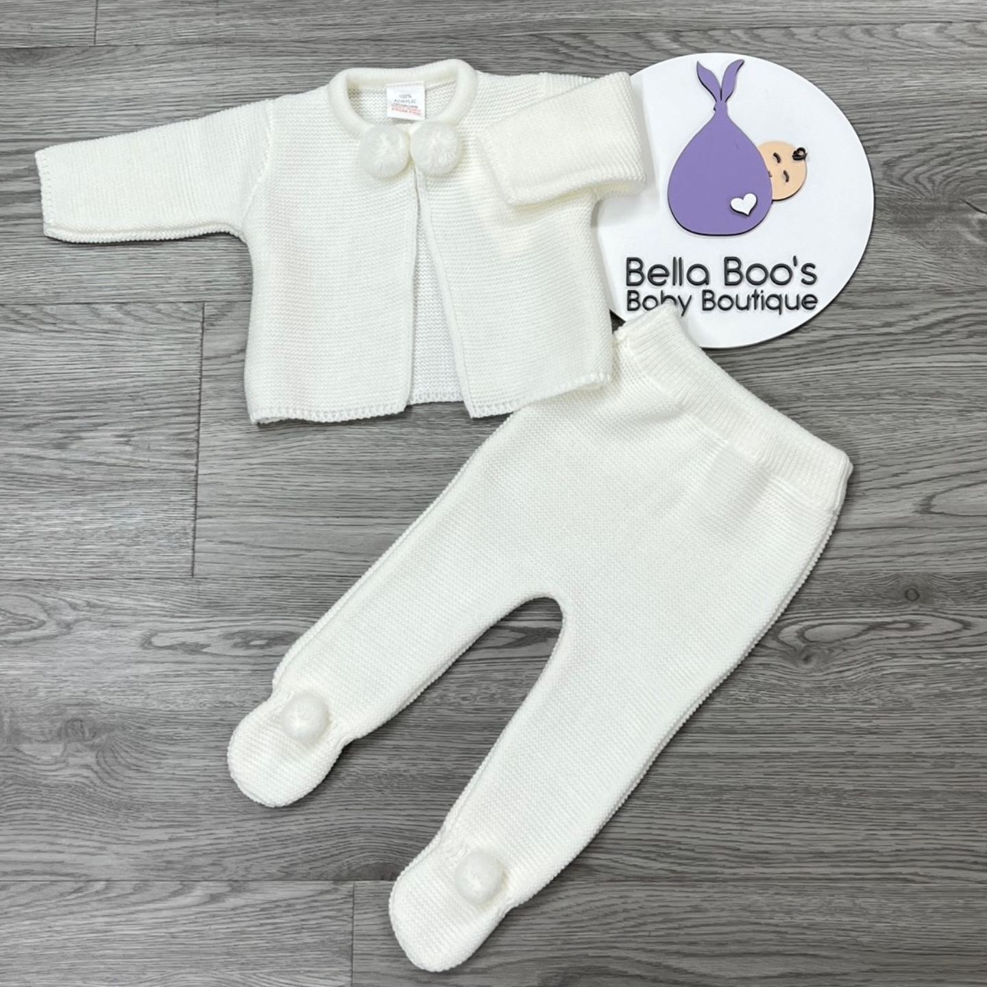 White Knit Unisex Pom Pom Suit
