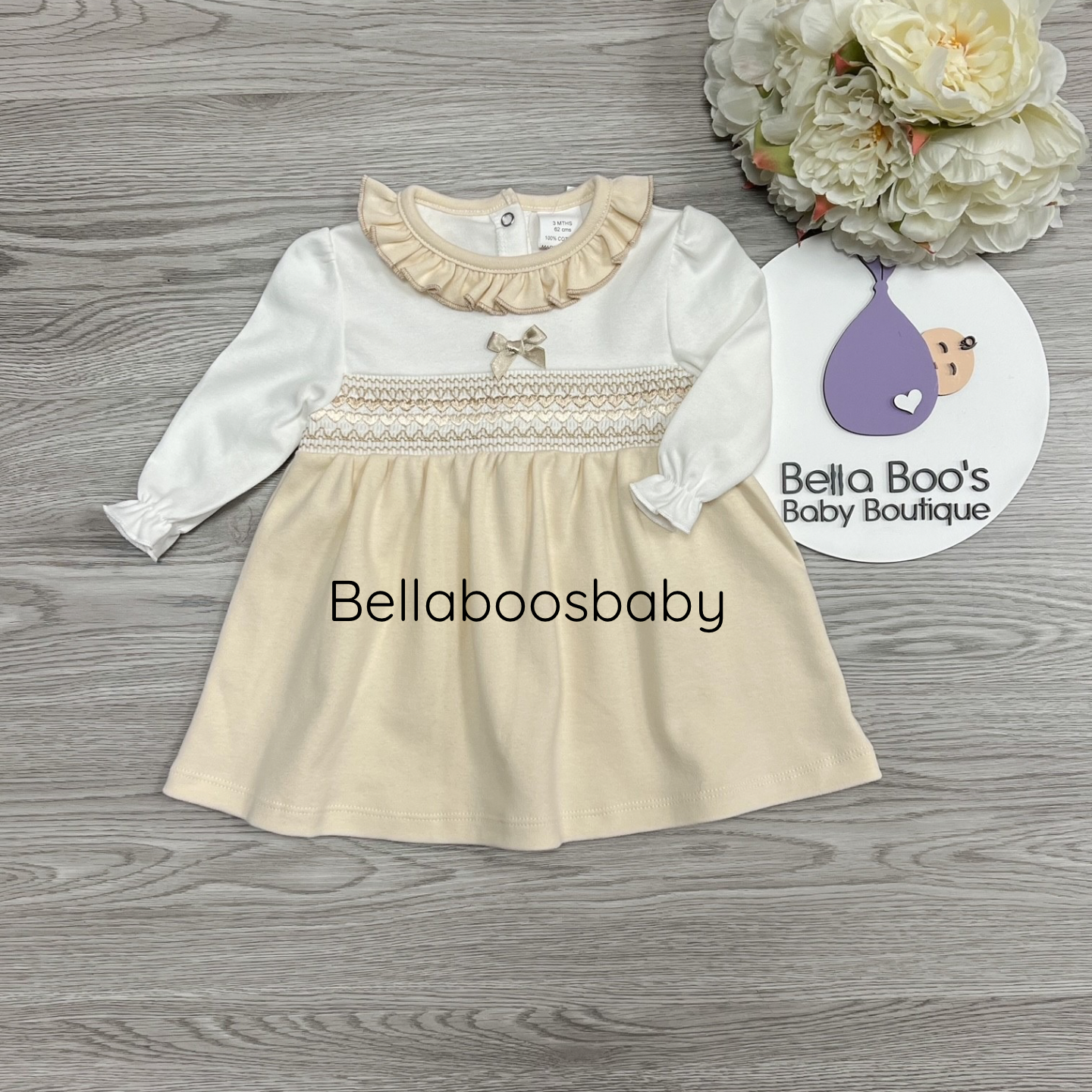 Girls Beige Heart Smock Dress