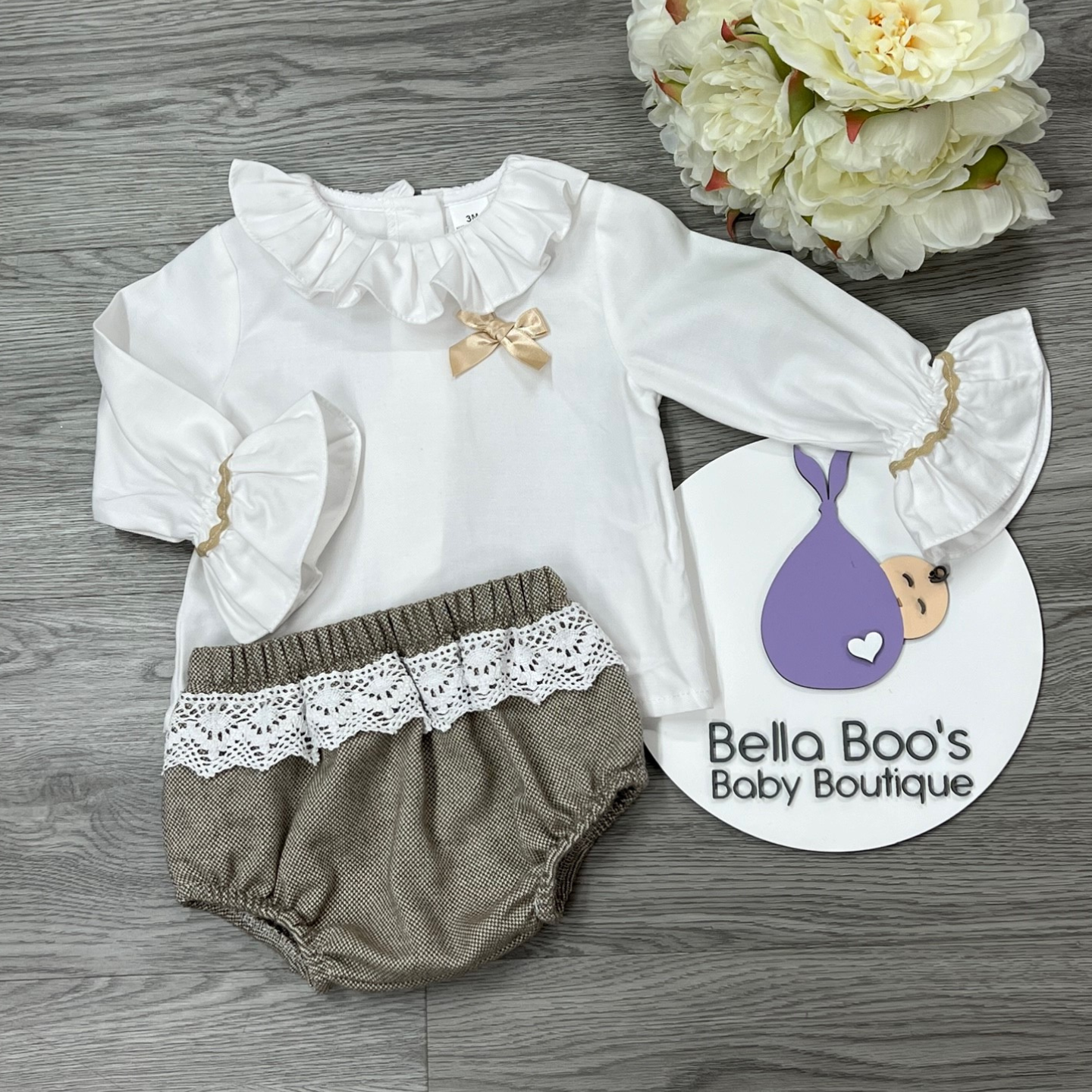 Girls Biscuit Bow Two Piece Set