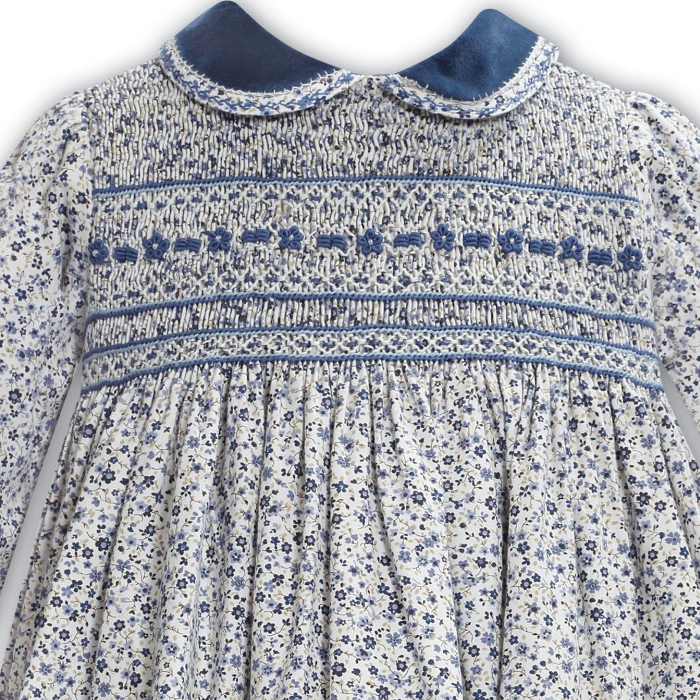 Sarah Louise Ivory/French Navy Floral Smock Dress