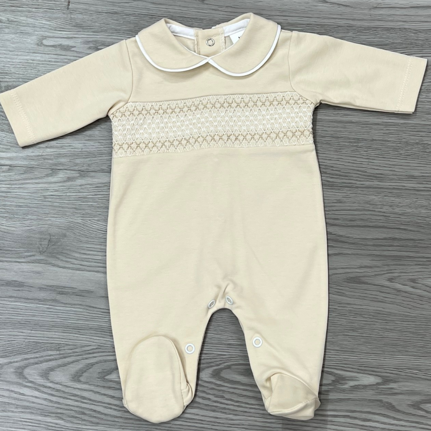 Boys Smock Biscuit Babygrow