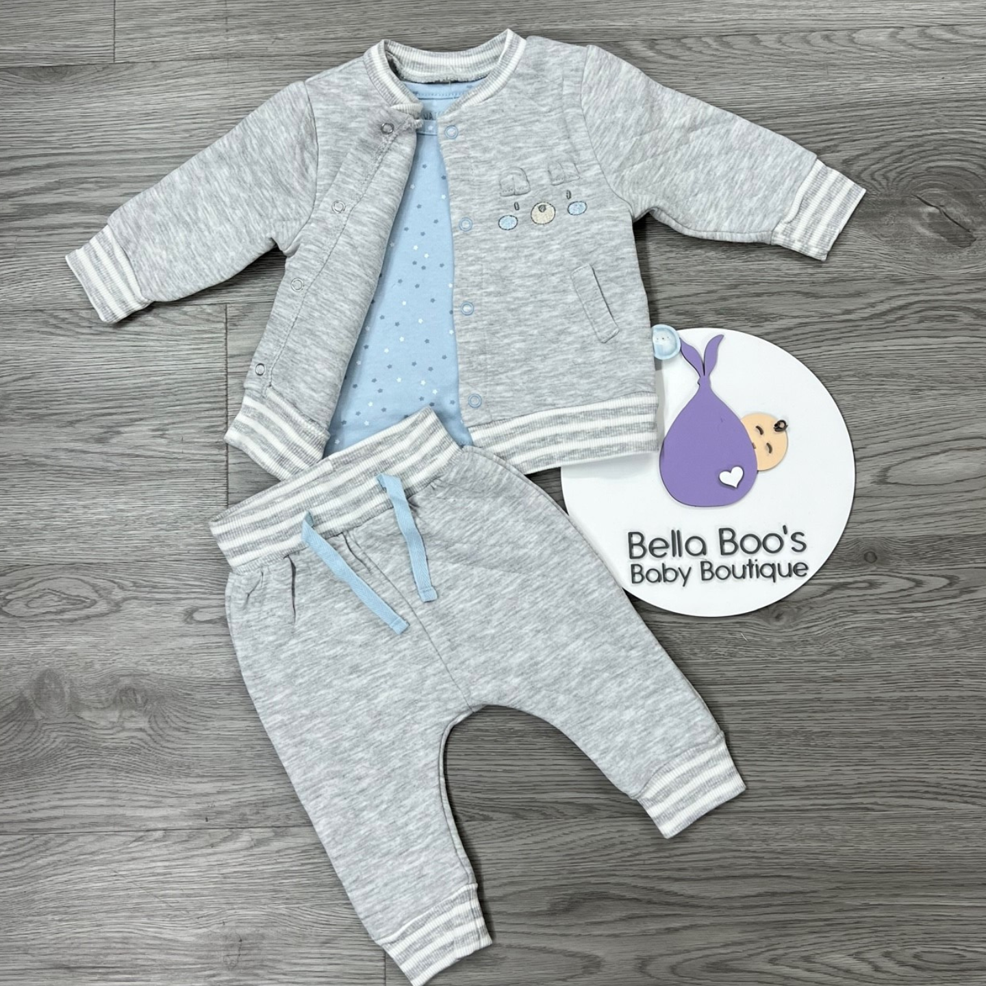 Baby Boys Three Piece Bear Trouser/Jacket Set