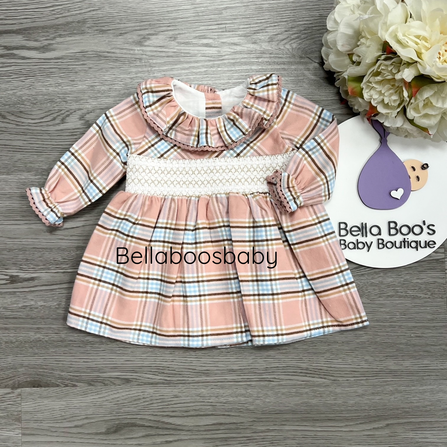Girls Pink Check Smock Dress