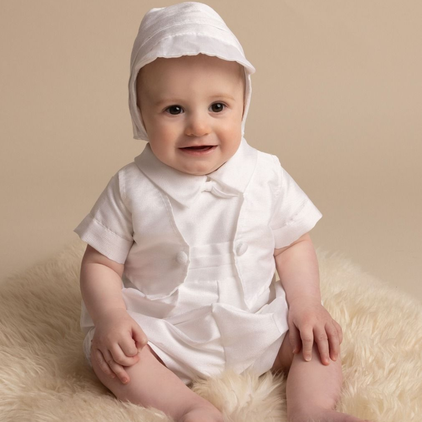 Arlo Baby Boys Christening Romper With Hat