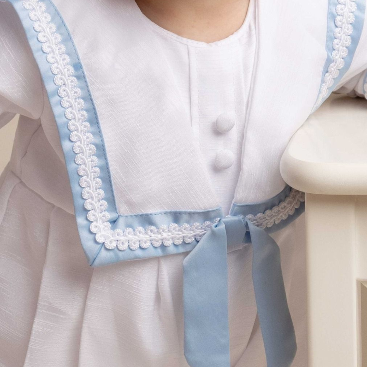 Boys Christening Romper in White/Blue
