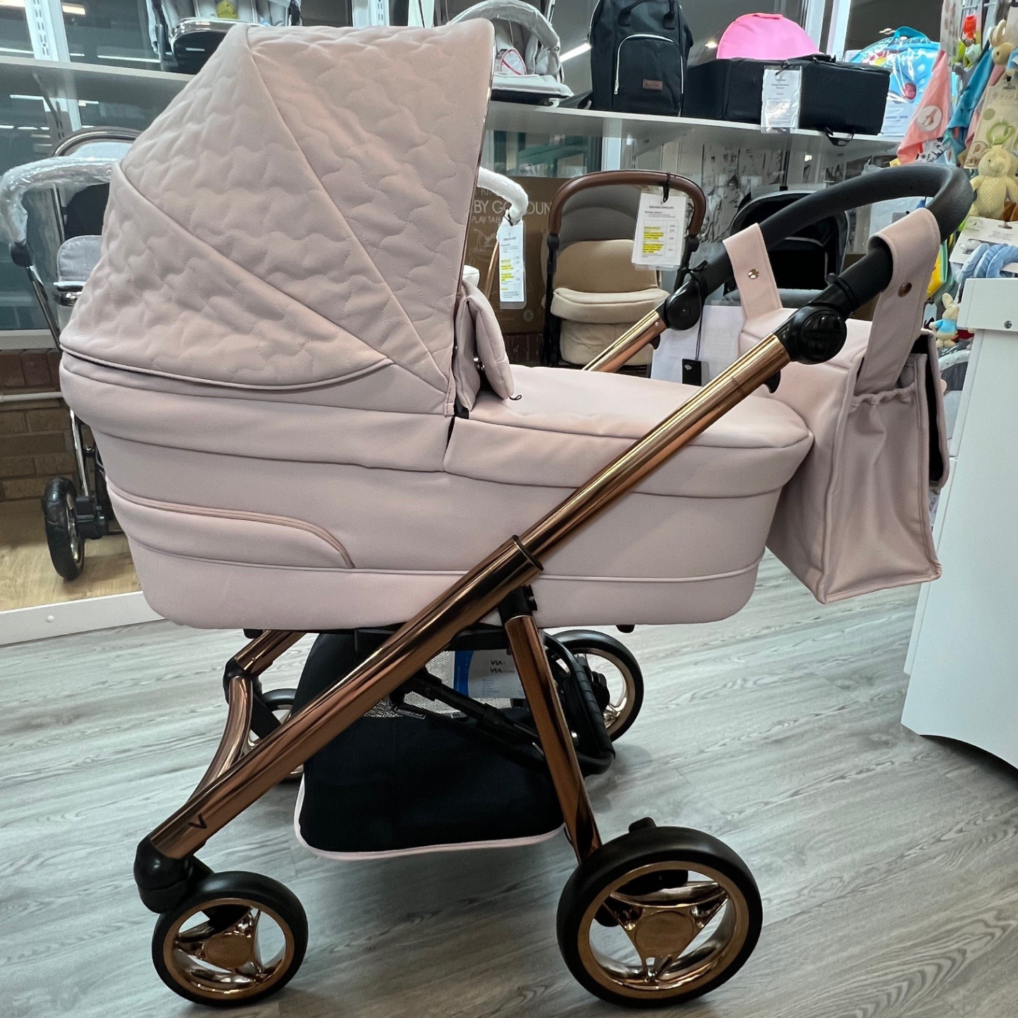 EX-DISPLAY Bebecar V-Pack Travel System - Pink Opal with bag/footmuff