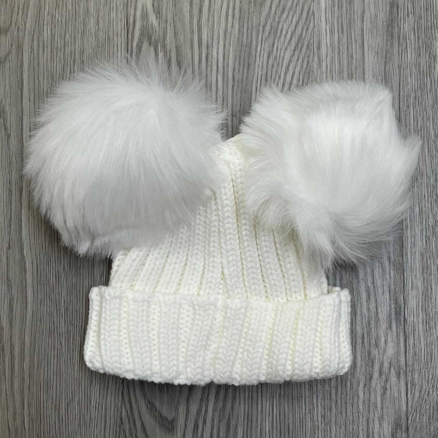 White Double Pom Pom Hat