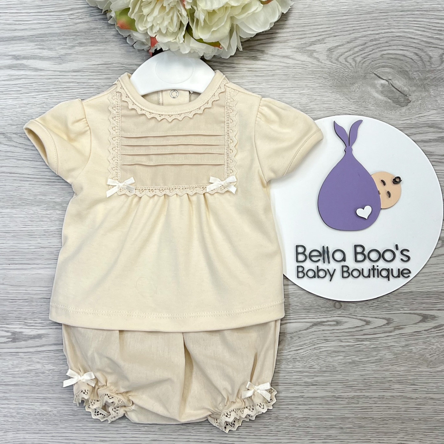 Girls Beige Cotton Jam Pant Set