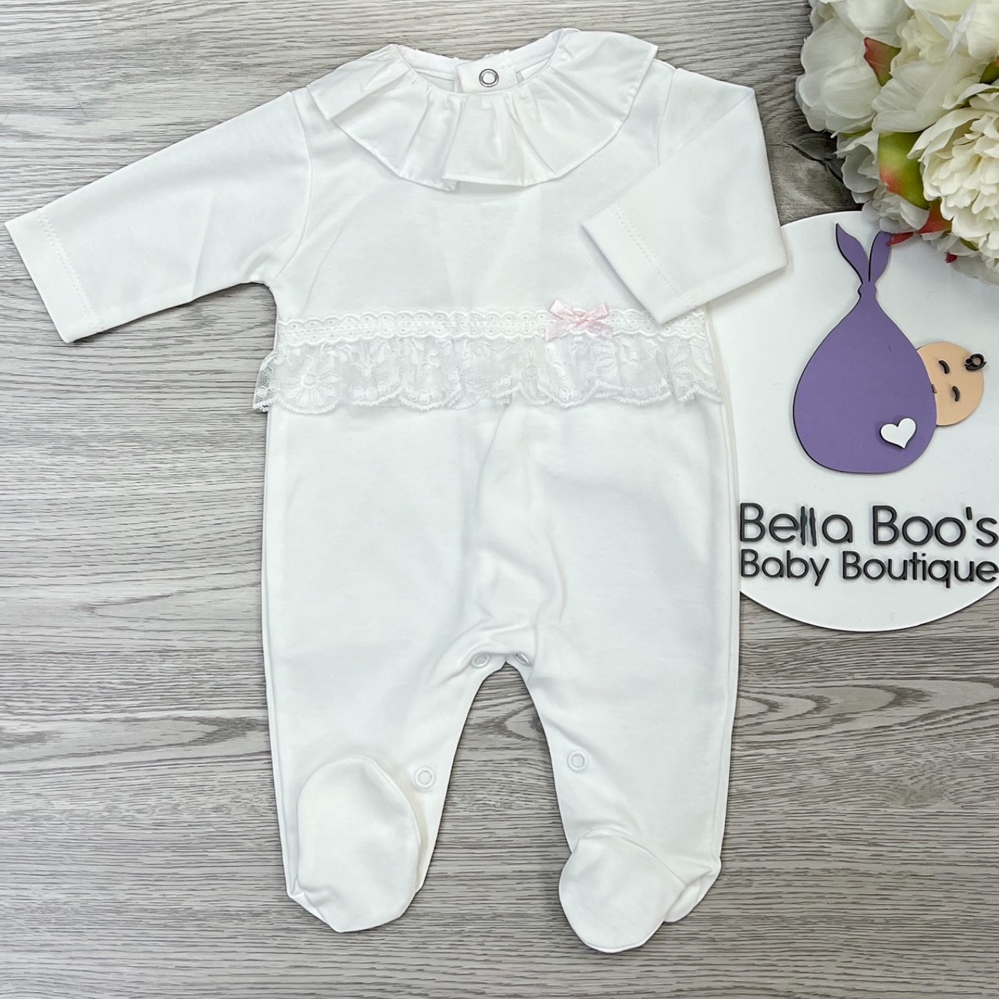 Girls White Lace Sleepsuit
