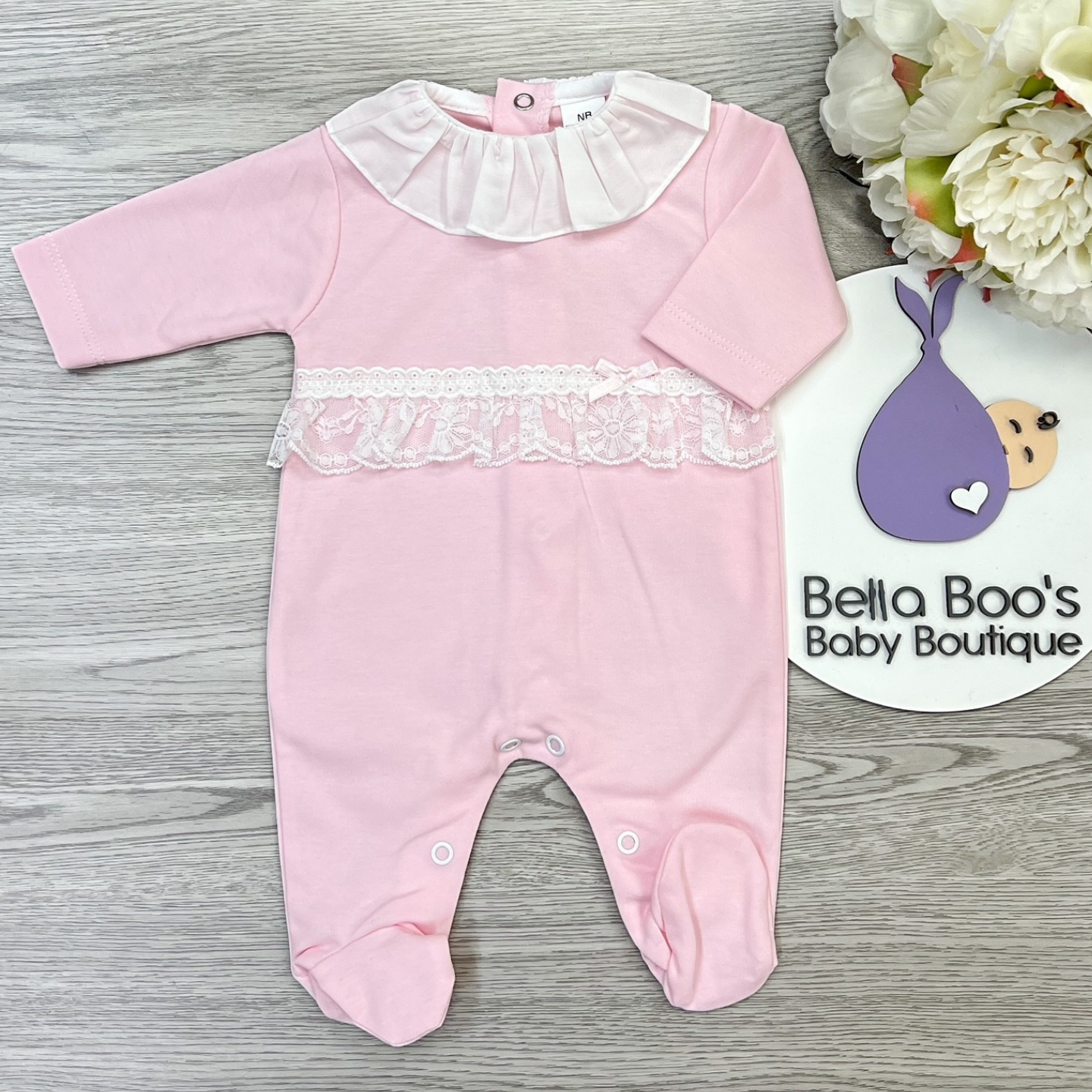 Girls Pink Lace Sleepsuit