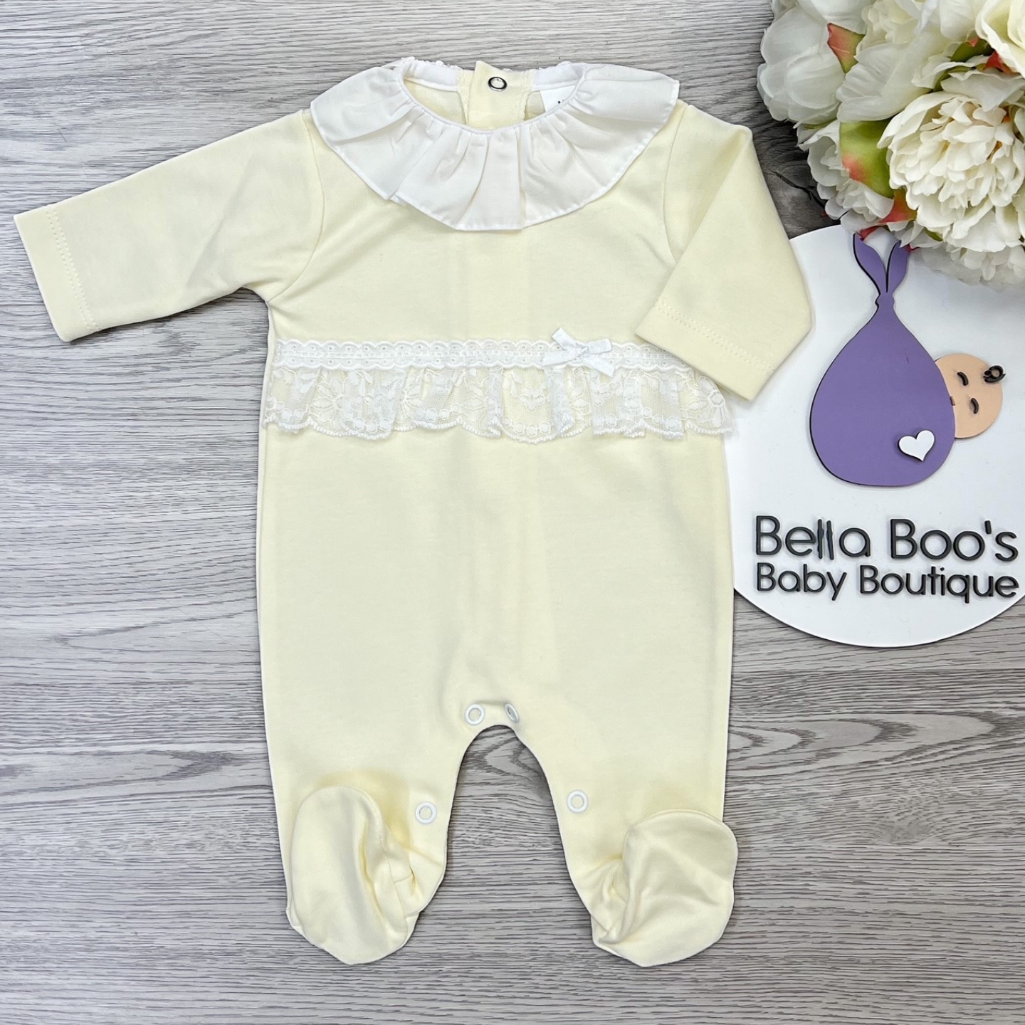 Girls Lemon Lace Sleepsuit