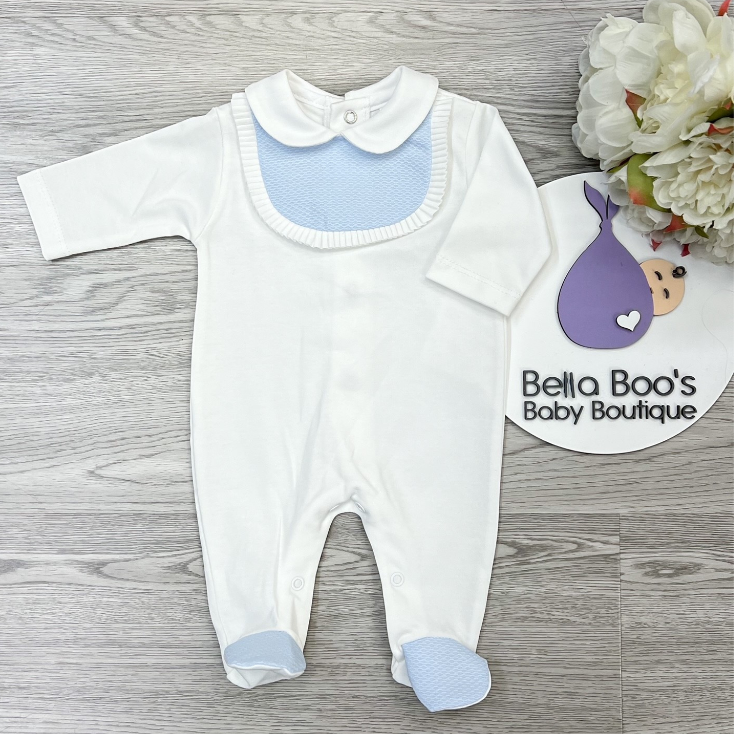 Baby Boys White/Blue Sleepsuit