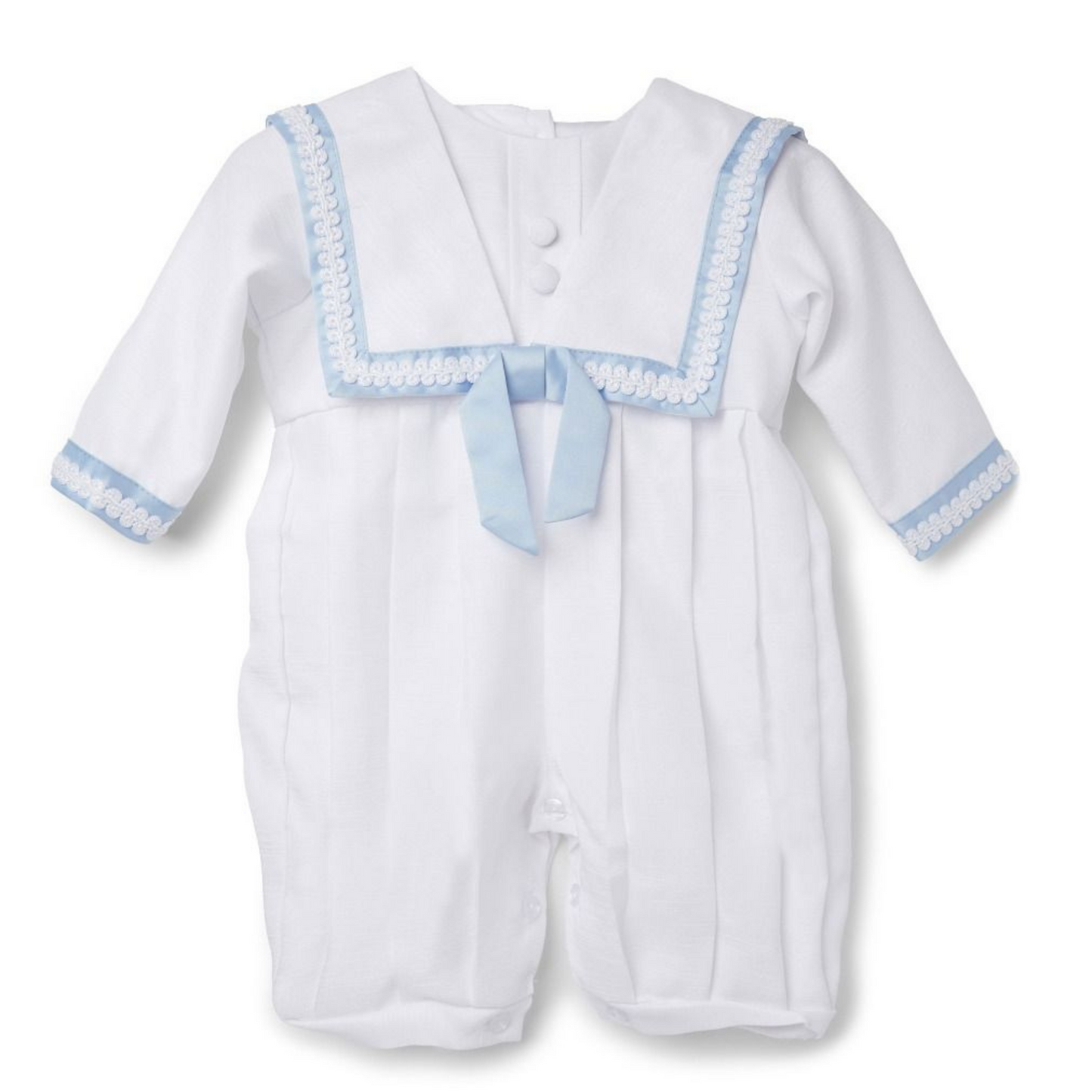 Boys Christening Romper in White/Blue