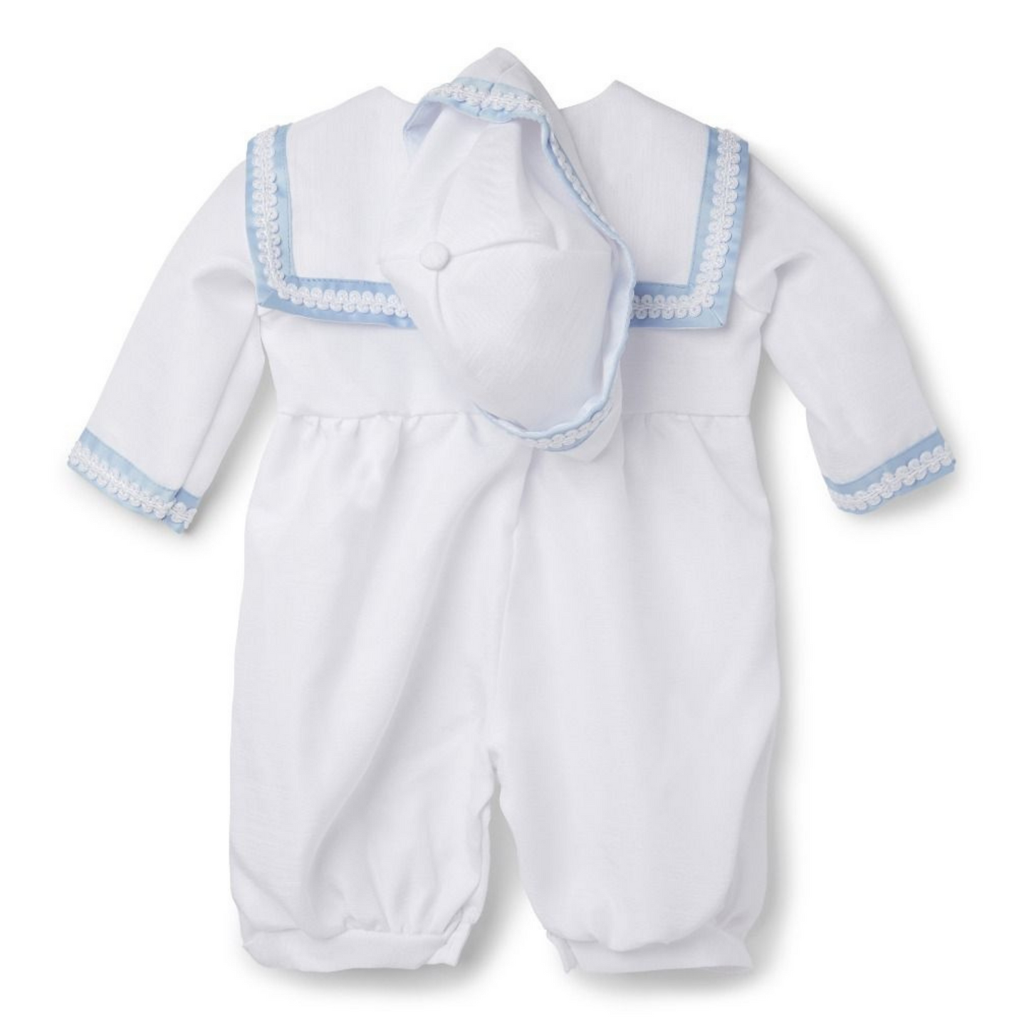 Boys Christening Romper in White/Blue