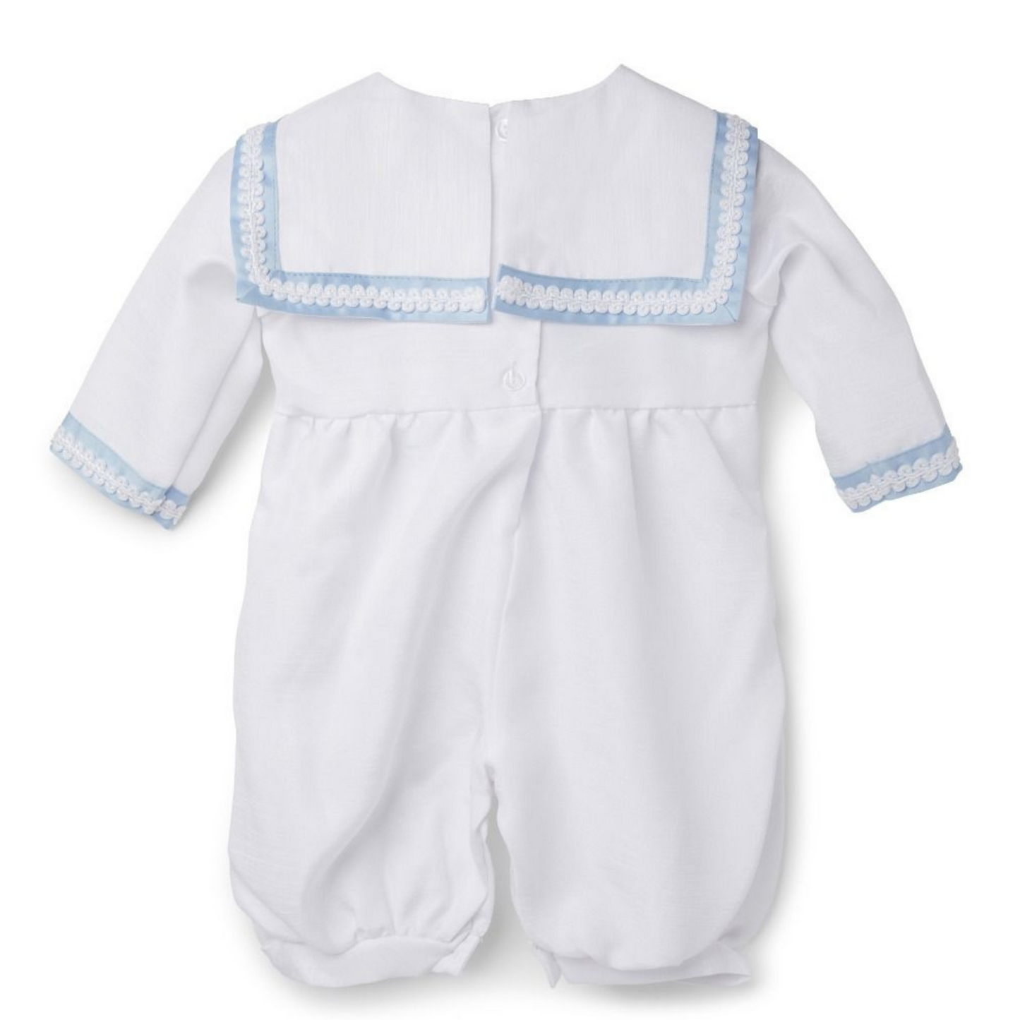 Boys Christening Romper in White/Blue