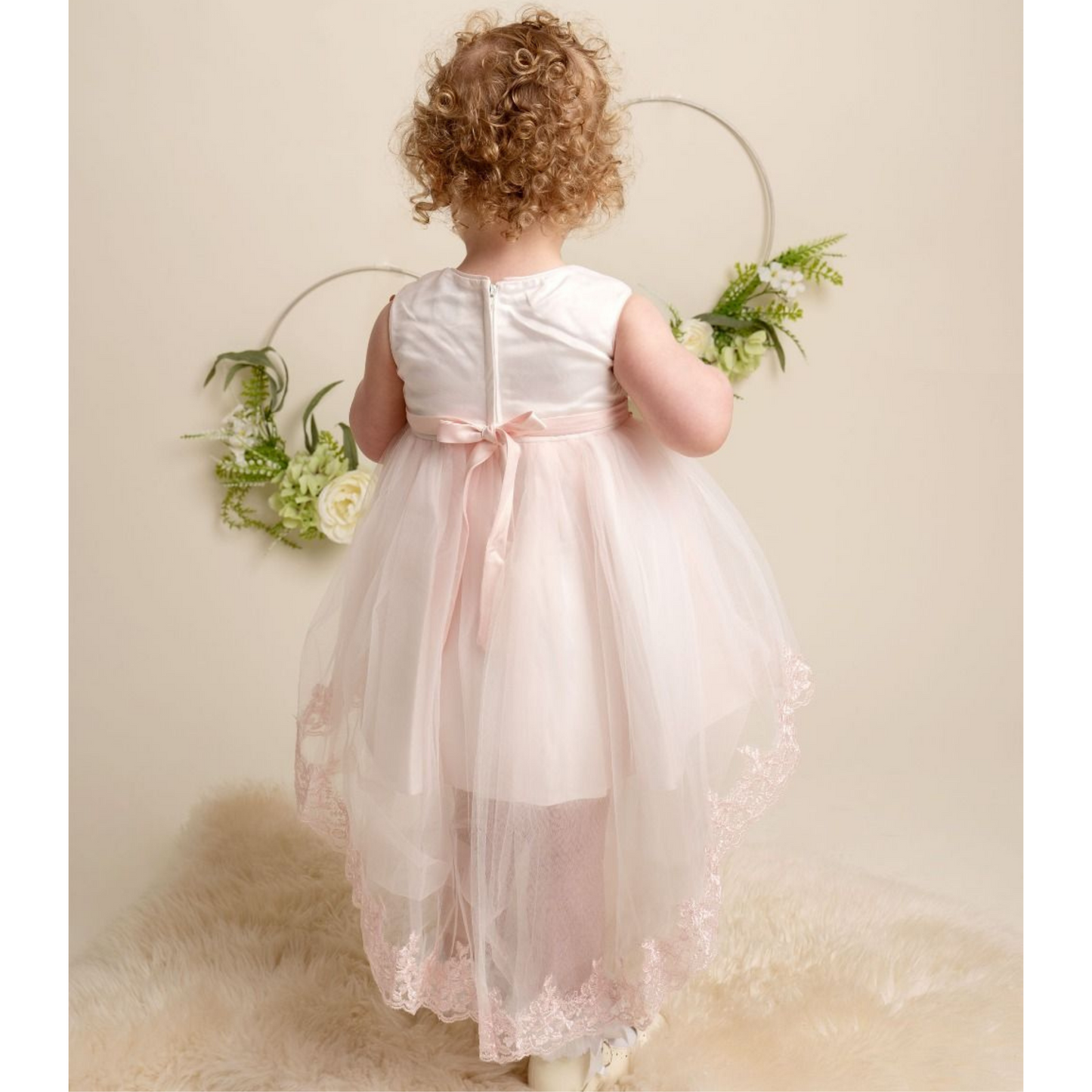 Girls 'Khloe' White Christening/Party Dress With Train Back Detail