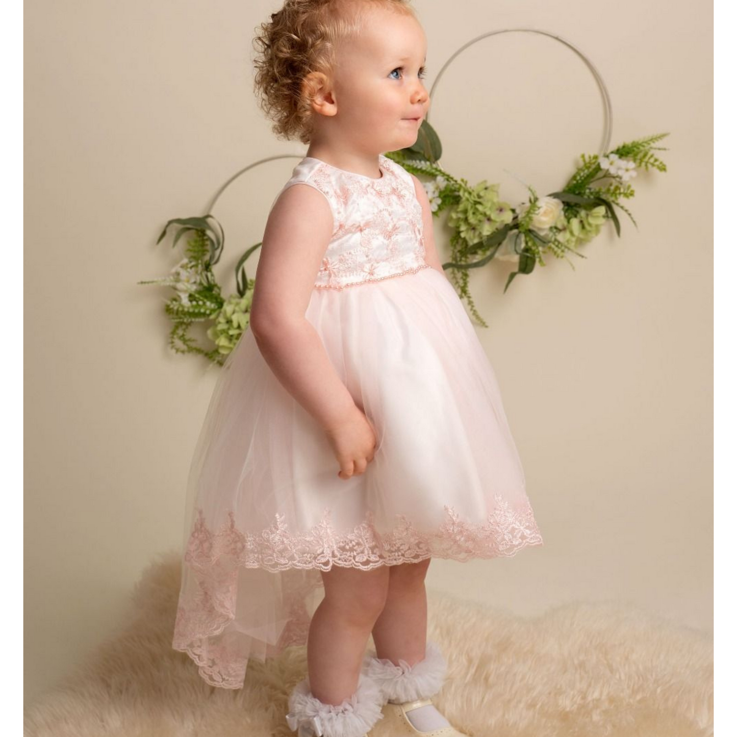 Girls 'Khloe' White Christening/Party Dress With Train Back Detail