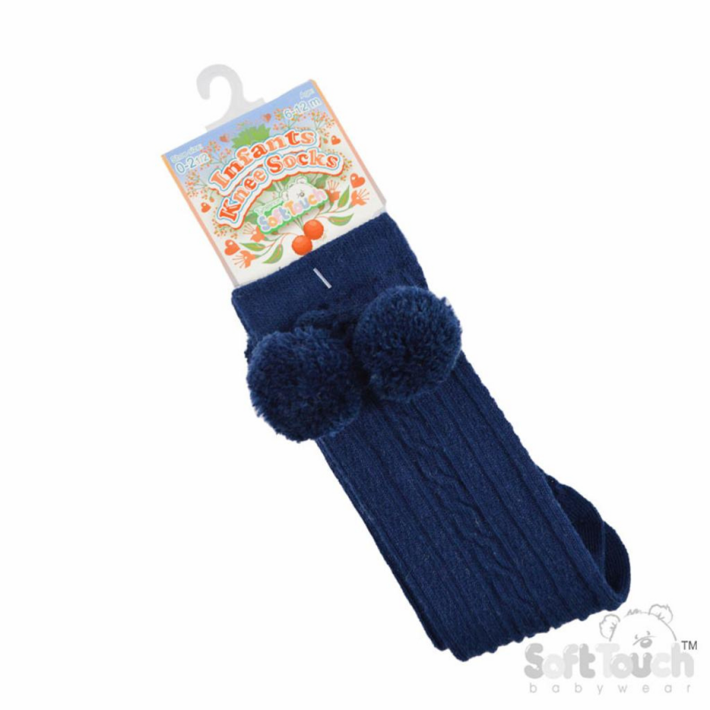 Navy Pom Pom Knee Sock
