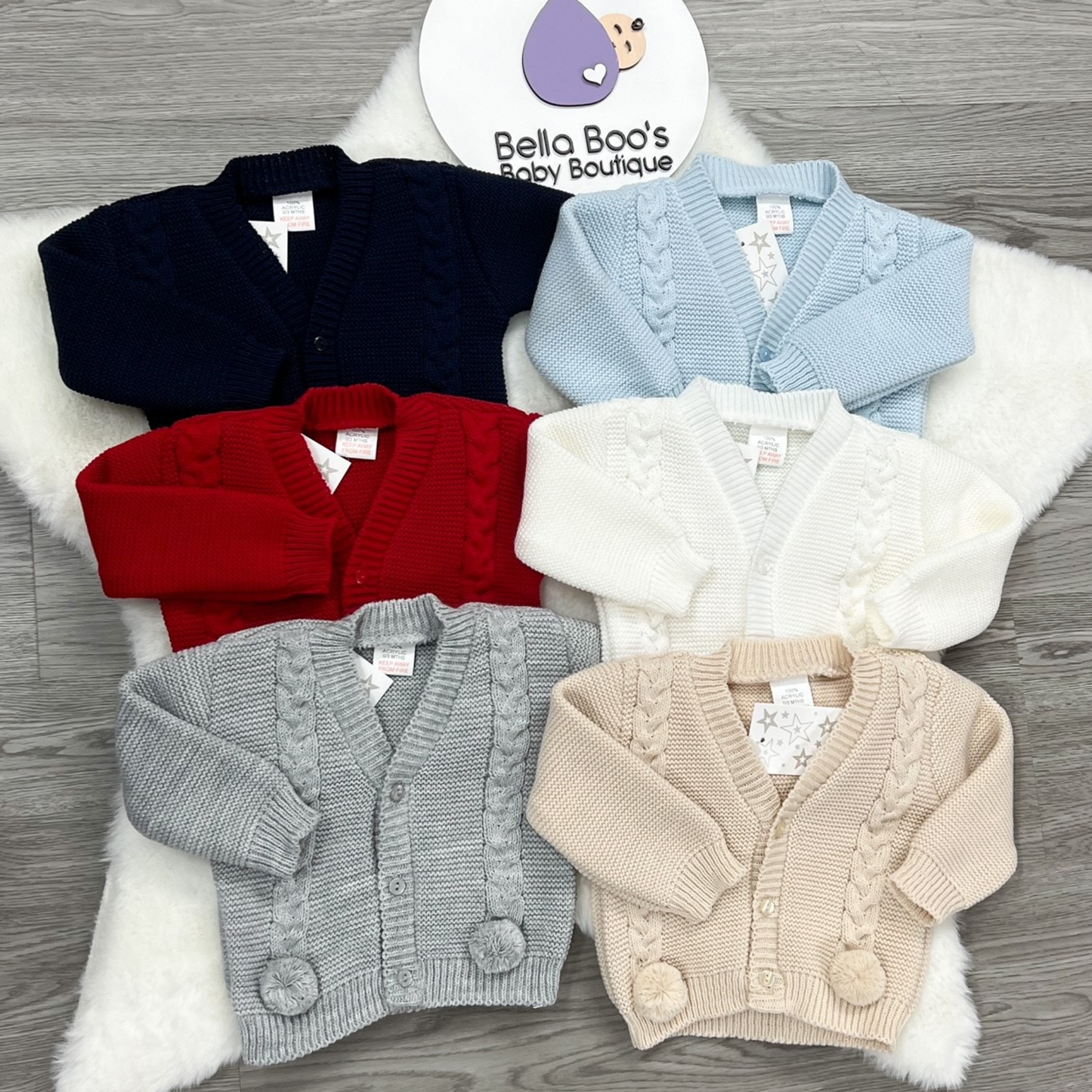 Blue Knitted Pom Pom Cardigan